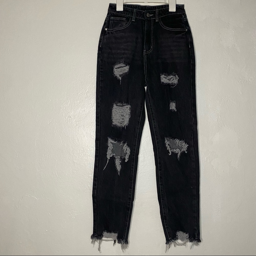 Ripped Dark Grey Mom Jeans